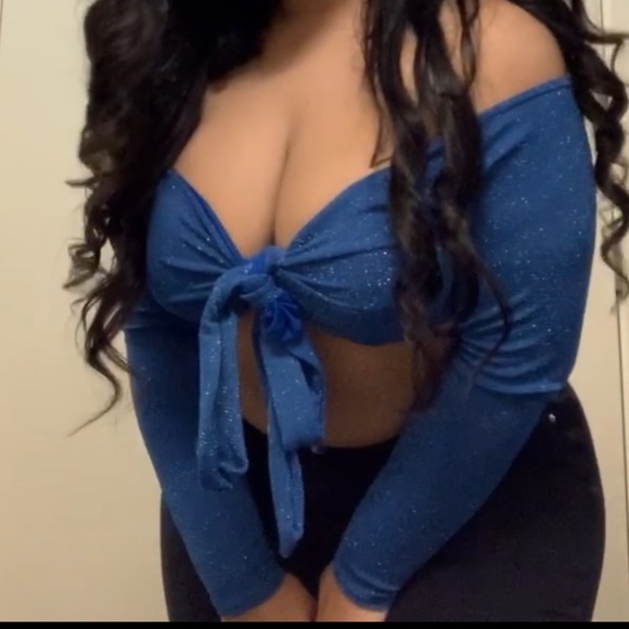 Blue Sparkly Cropped Tie Over Top - Picture 3 of 3